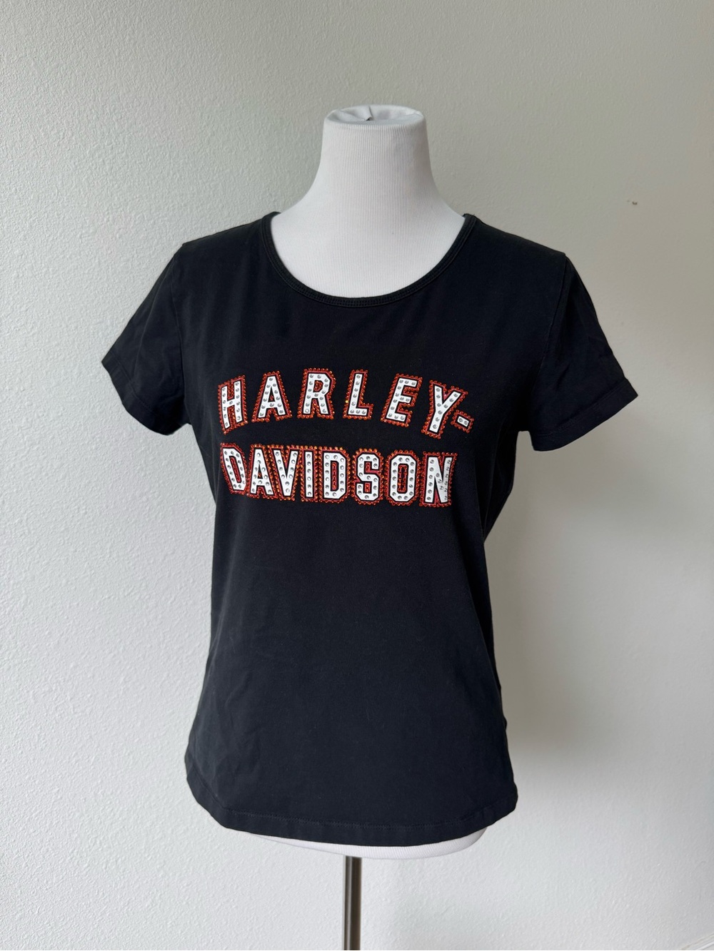 Harley-Davidson Women's Black Logo Rhinestone Short-Sleeve Tee